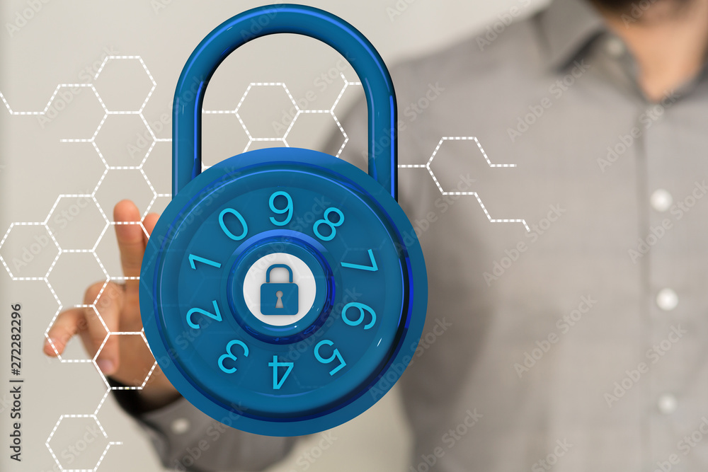 Wall mural security data code digital in hand