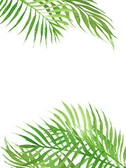 Naklejka premium hand drawn watercolor tropical border frame with palm tree leaves isolated on white background