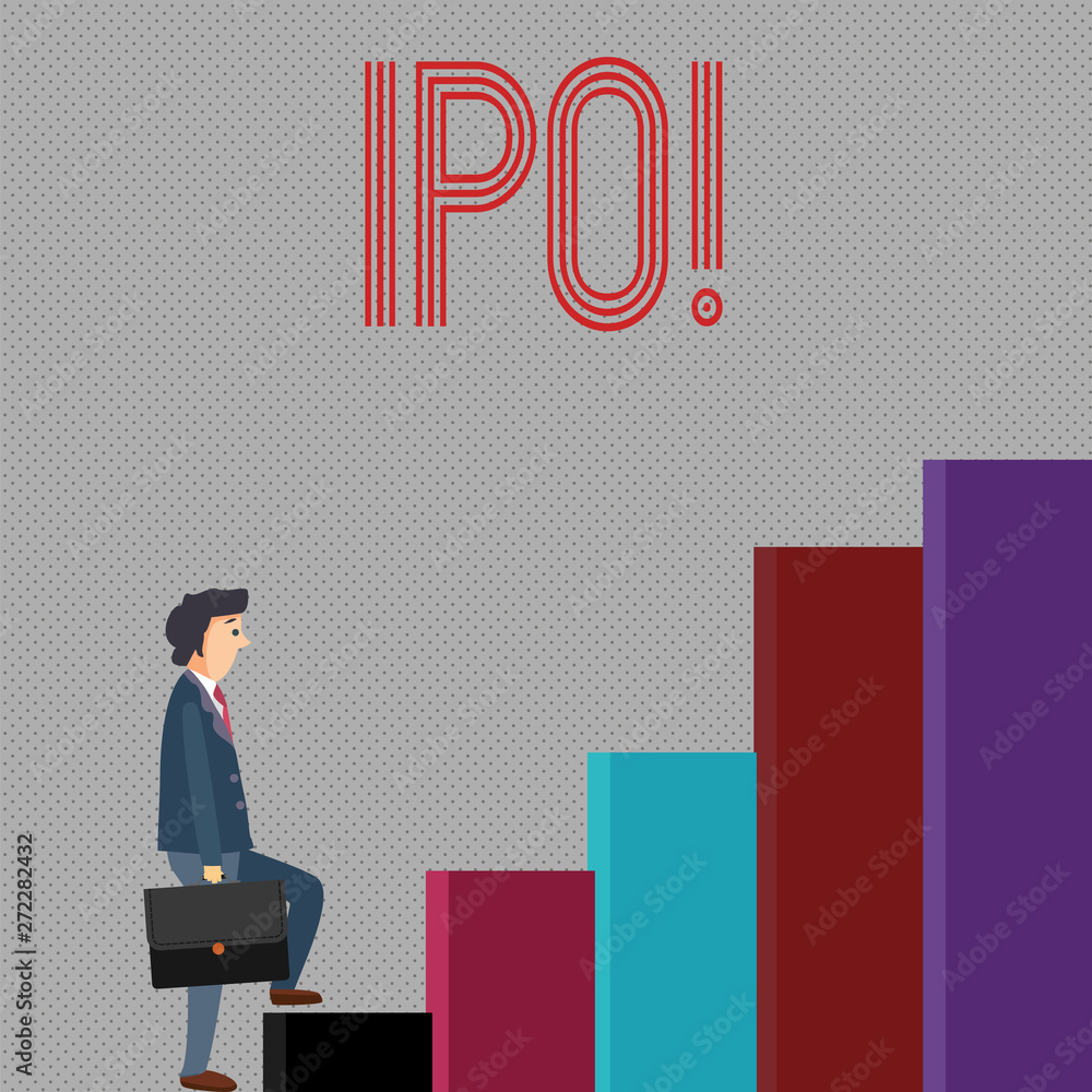 Poster writing note showing ipo. business photo showcasing initial public offering first time stock of comp