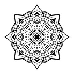 Circular pattern in form of mandala with flower for Henna, Mehndi, tattoo, decoration. Decorative ornament in ethnic oriental style. Outline doodle hand draw vector illustration.