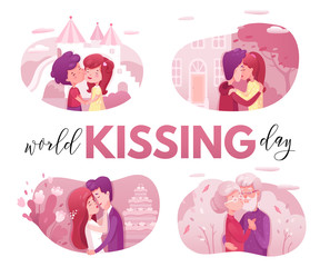 World kissing day web banner flat vector template