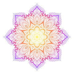 Fototapeta na wymiar Color circular pattern in form of mandala with flower for decoration or print. Decorative ornament in ethnic oriental style. Rainbow design on white background.