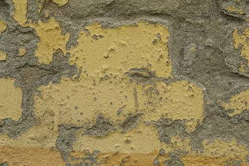 Papier Peint photo Autocollant Vieux mur texturé sale Fond de mur de briques grungy jaune et gris