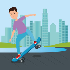 Fototapeta na wymiar boy practing skateboard sport in the park