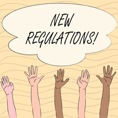 Word writing text New Regulations. Business concept for Change of Laws Rules Corporate Standards Specifications