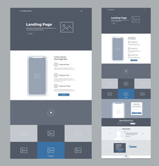 One page website design template for business. Landing page wireframe. Flat modern responsive design. Ux ui website template. Concept mockup layout for development. Best convert page.