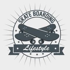 label of skateboards with ribbon and extreme sport