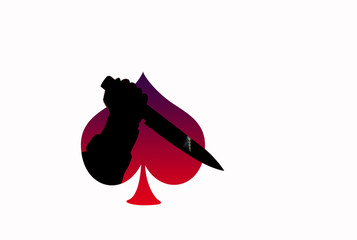 hand with knife in ace of spade shape on a white background