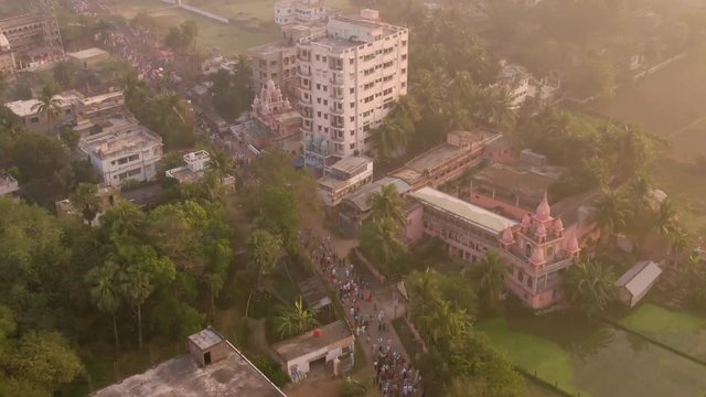 Adi math, Sri Caitanya Mahaprabhu birthplace, Mayapur, India, 4k aerial 