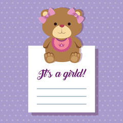 girl teddy bear with letter invitation