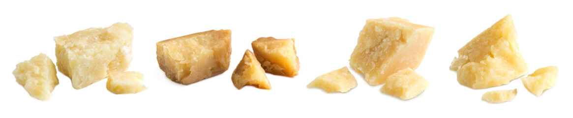 set of different types of italian cheese isolated on white background