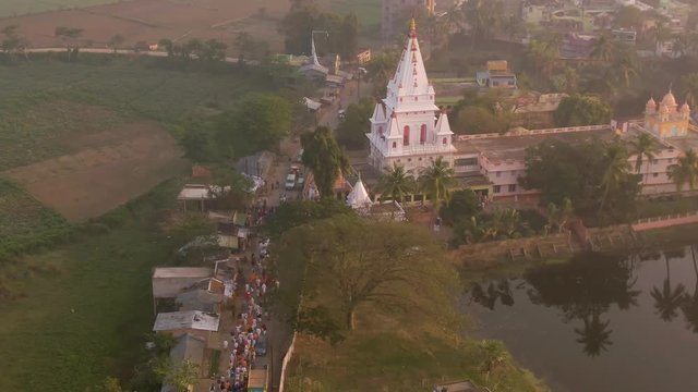 Adi math, Sri Caitanya Mahaprabhu birthplace, Mayapur, India, 4k aerial 