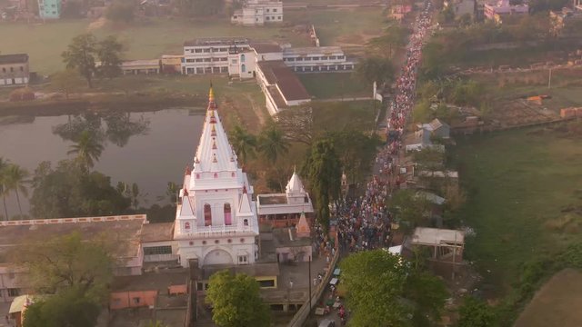 Adi math, Sri Caitanya Mahaprabhu birthplace, Mayapur, India, 4k aerial 