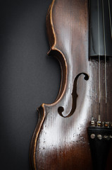 Violin music instrument of orchestra closeup isolated on black