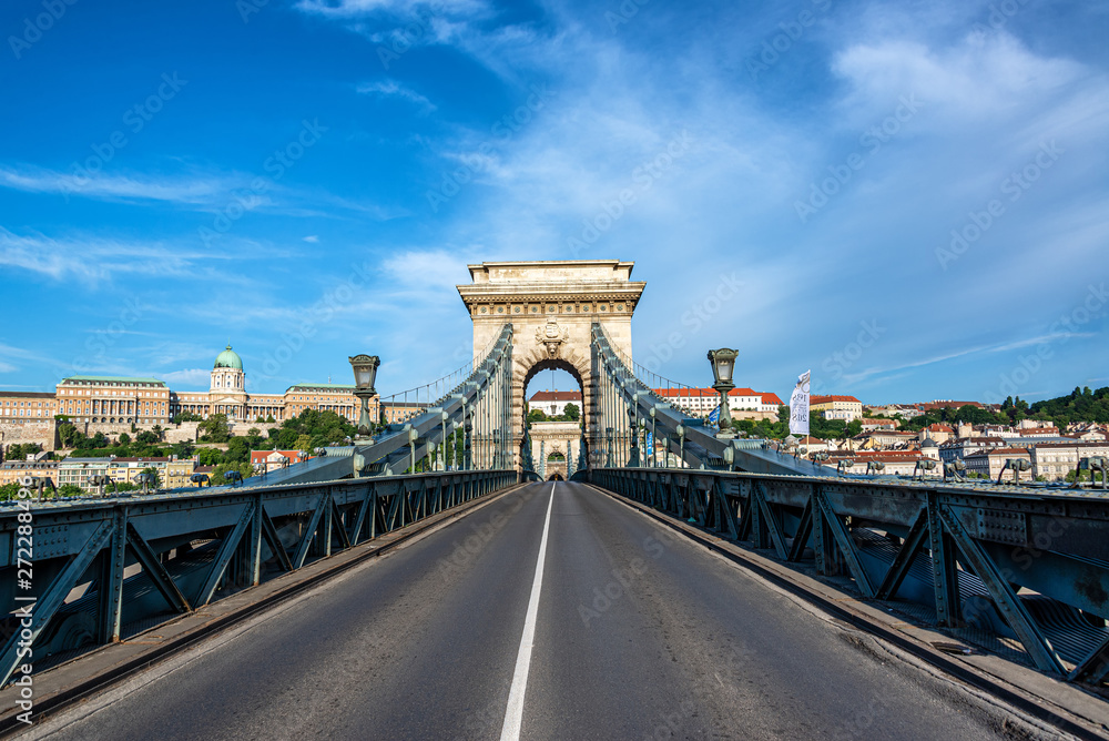 Poster Bridge and Budapest Cityscape