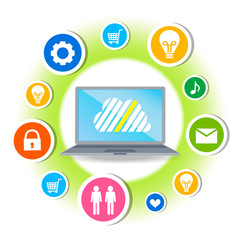 クラウドサーバーとインスピレーションイメージ、フラットデザイン、キャッシュレス、IOT