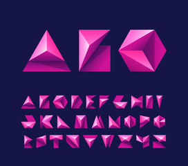 Bright red geometry shapes pictograms' alphabet, capital vector letters for contemporary design. 