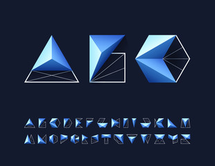 Futuristic grid and geometry shapes pictograms' alphabet, capital vector letters for contemporary design. 