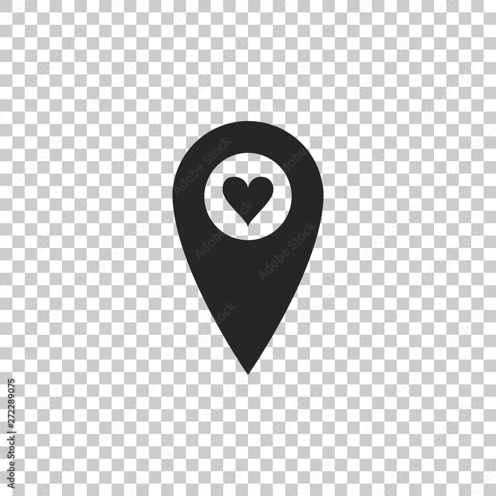 Poster map pointer with heart icon isolated on transparent background. valentines day. love location. roman