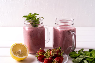 Berry Smoothie With strawberry, banana, lemon juice, ginger.