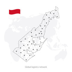 Global logistics network concept. Communications network map Monaco on the world background. Map of Monaco with nodes in polygonal style and flag. Vector illustration EPS10. 