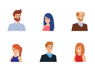 set of women and men with elegant clothes