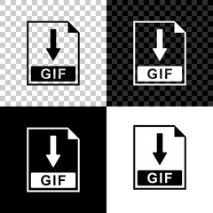 GIF file document icon. Download GIF button icon isolated on black, white and transparent background. Vector Illustration