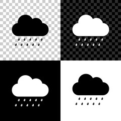 Cloud with rain icon isolated on black, white and transparent background. Rain nimbus cloud precipitation with rain drops. Vector Illustration