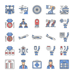 Aviation services color icons set