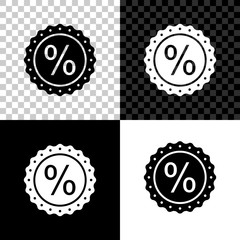 Percent symbol discount icon isolated on black, white and transparent background. Sale percentage - price label, tag. Vector Illustration