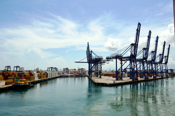 Containers terminal in the port of Cristobal, Panama. 