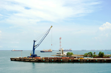 Fototapeta premium Crane on the construction site in the port of Cristobal, Panama.