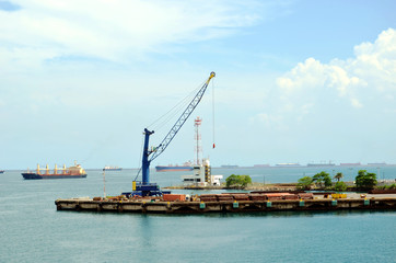Fototapeta premium Crane on the construction site in the port of Cristobal, Panama.