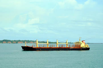 Cargo ship entering Panama Canal in the Cristobal, Panama. 