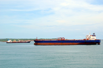 Cargo ship entering Panama Canal in the Cristobal, Panama. 