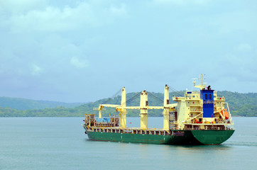 Cargo ship entering Panama Canal in the Cristobal, Panama. 