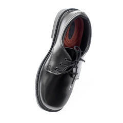 Black new leather shoes perspective isolated white