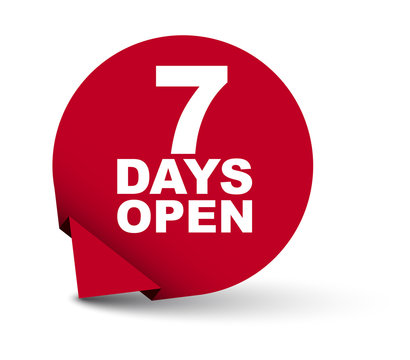 red vector banner seven days open