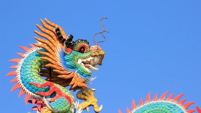 Still Life, Colorful Ceramic Dragon Decoration On Shrine Roof