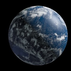 Ocean Blue Planet Earth From Space Day And Night 3D Rendered Illustration.