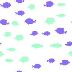 Underwater world in deep ocean. Silhouette of different fishes. Seamless vector EPS 10