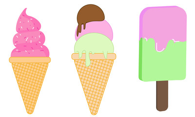 Set of ice-cream on white background. Variety of ice-cream, vector EPS10.