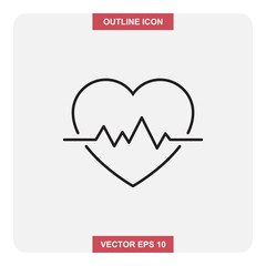 Vector design of outline icon, Heartbeat cardiogram thin lines stroke symbol for web or mobile element.