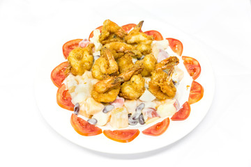 salad with shrimp on the plate