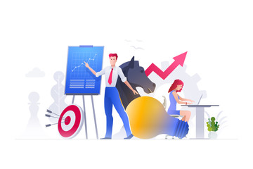 People are working on strategic planning and marketing strategies