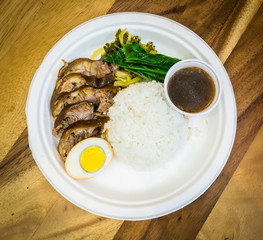 Stewed pork leg with rice and vegetable