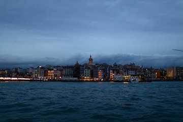 Naklejka premium View of Galata Tower and Eminonu from Boat