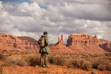 Hiker in Valley of Gods, USA