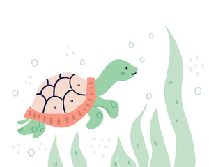 Hand drawn turtle underwater illustration vector