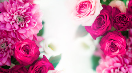 Festive delicate floral background. Fresh bouquet of flowers on a gentle white background